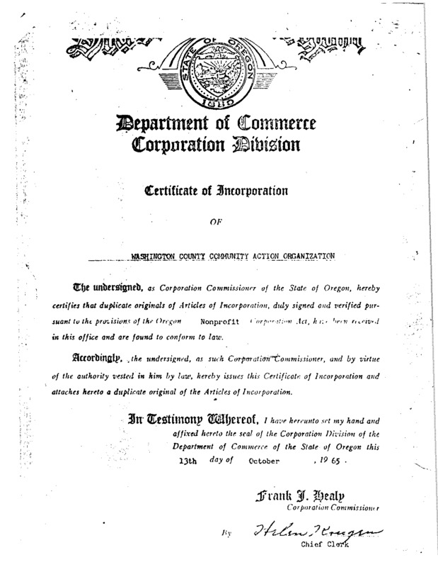 Certificate and Articles of Incorporation photocopy 1965